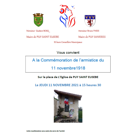 Invitation commémoration de l'armistice Invitation commémoration de l'armistice