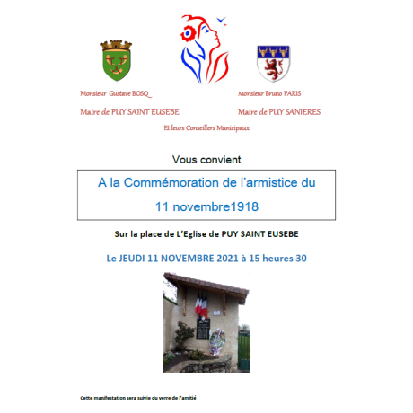 Invitation commémoration de l'armistice