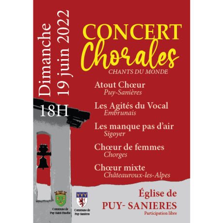 Affiche concert chorales 19 juin à Puy-Sanières