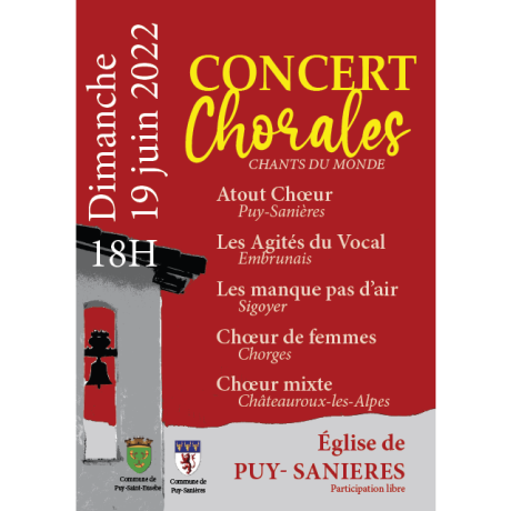 Affiche concert chorales 19 juin à Puy-Sanières Affiche concert chorales 19 juin à Puy-Sanières