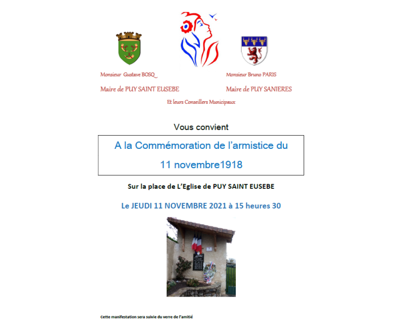 Invitation commémoration de l'armistice