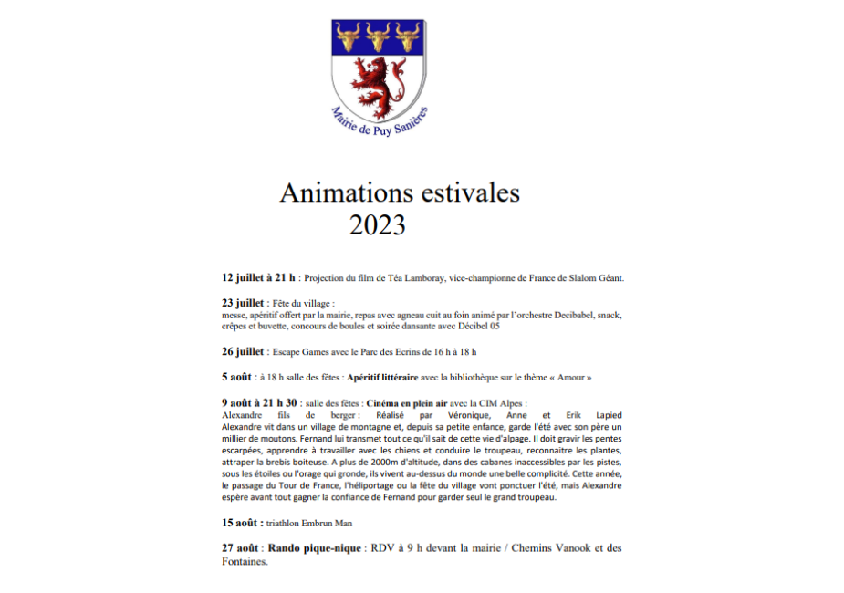 Animations estivales 2023