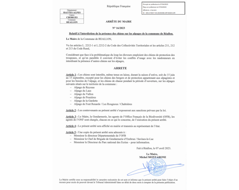 Interdiction des chiens en alpages